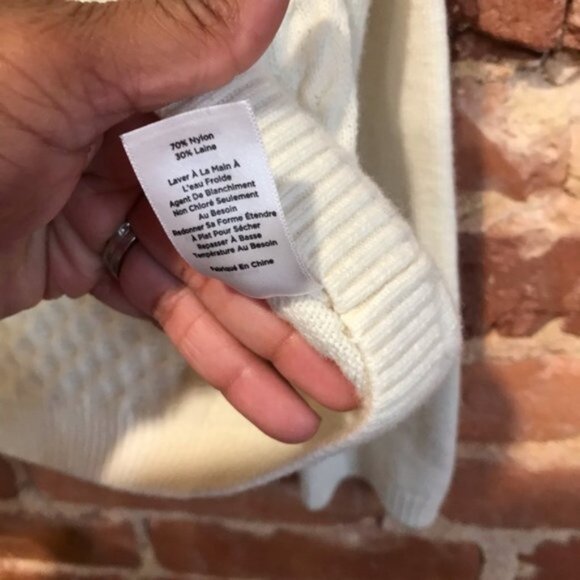 Talbots Ivory Fringe Yolk Cable Knit Sweater Medium Wool Blend - Picture 4 of 7